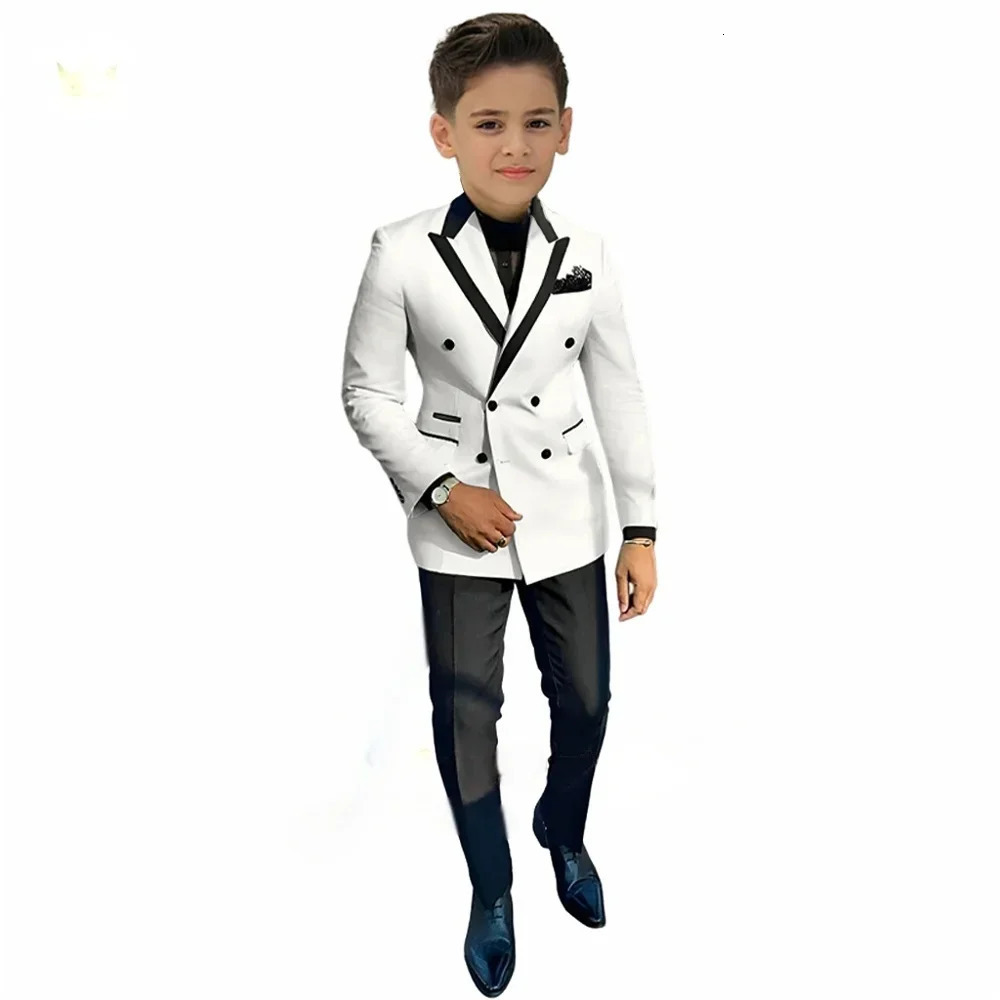 White Boy Suits Elegant Fashion Performance Formal Activities Child Outfits Boy Double Breasted Blazer Pants 2 Pcs 2 to 16 Years 251021