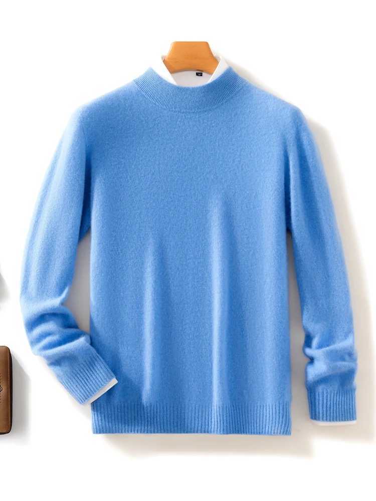 ANGEL Mens 100 Merino Wool Sweater Mockneck Pullovers Autumn Winter Smart Casual Cashmere Knitwear Basic Male Clothing TopsXJ251022
