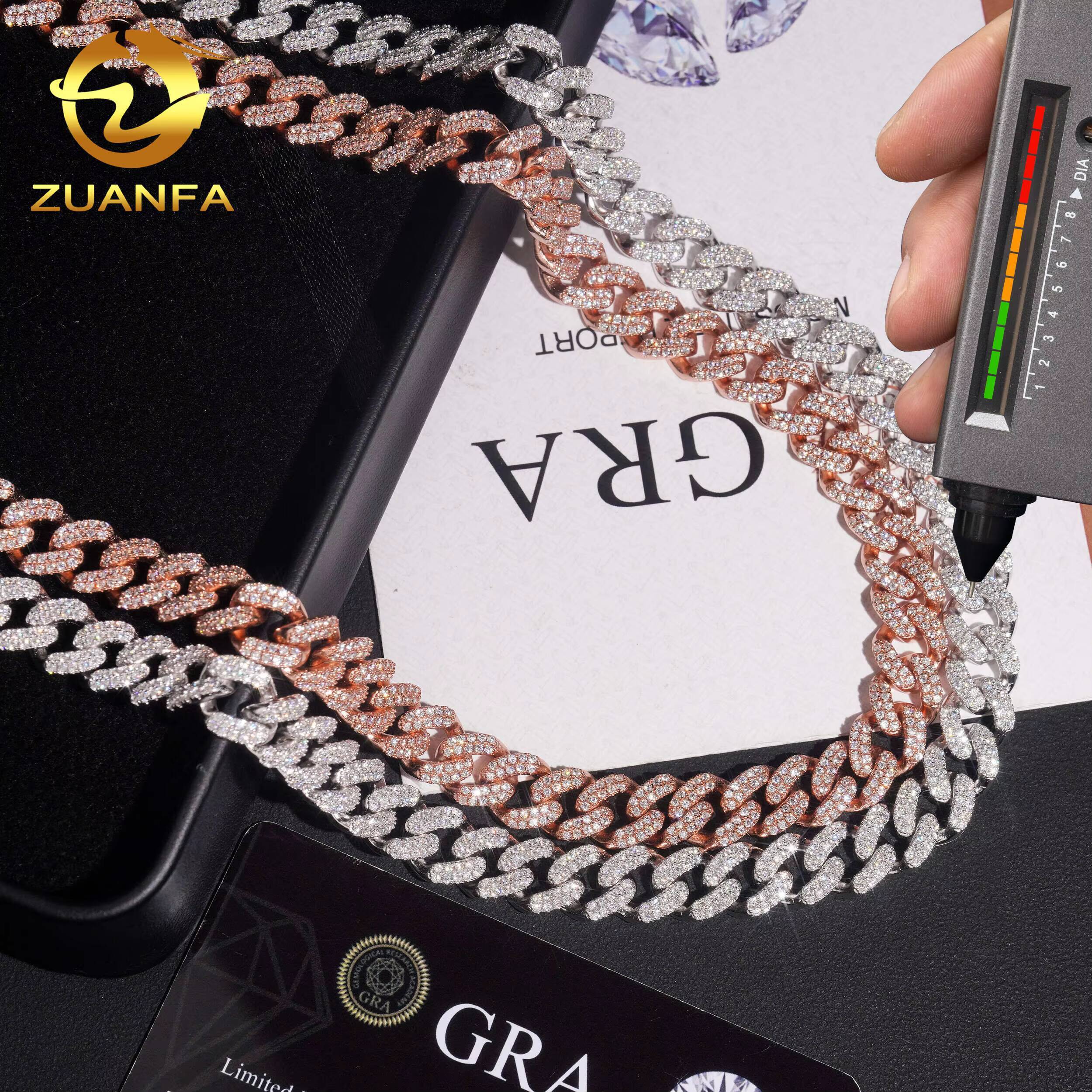 Hot Sale Hip Hop Jewelry 10mm Moissanite Cuban Link Chain 925 Silver Iced Out Moissanite Cuban Chain