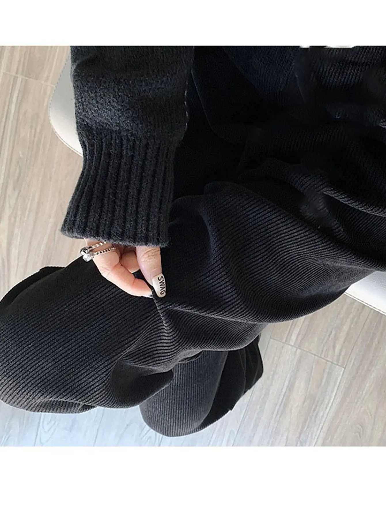 Womens Fleece Wide Leg Pants Winter High Waist Long Pants Loose CasualT251022