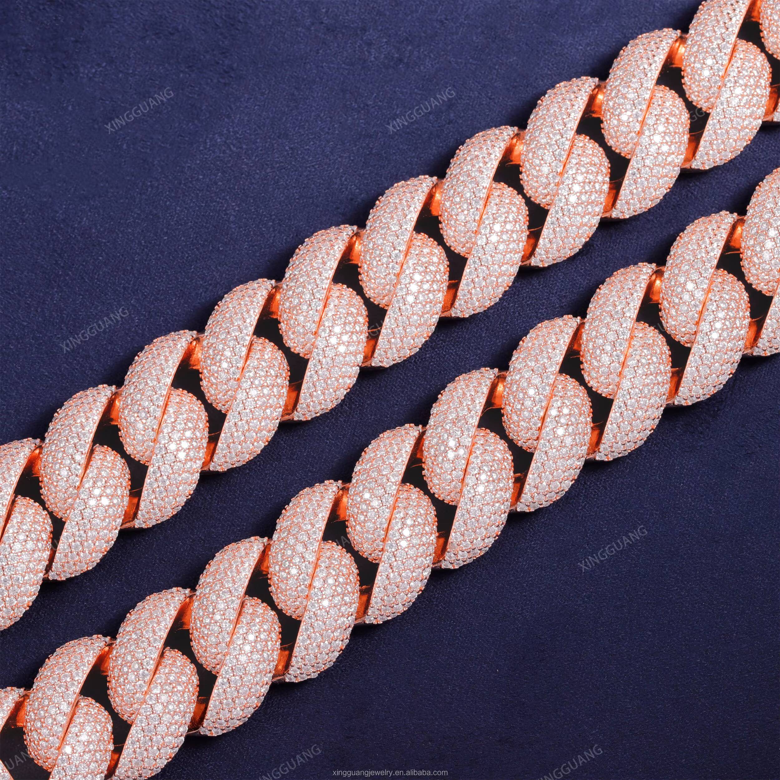 XG 22mm Iced Out Curved Cuban Chain Pass Diamond Tester Cuban Lidynamic Chain for Men Silver Fine Jewelry Necklaces Moissanite Chains