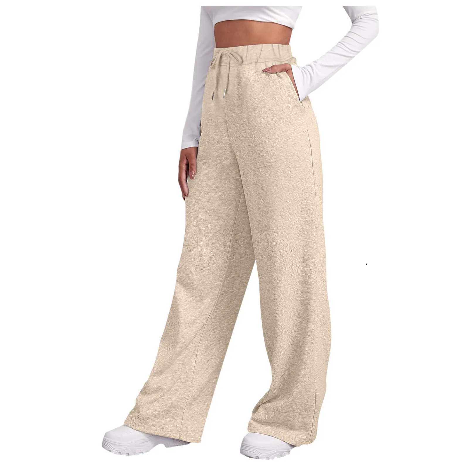 Fashion Womens Winter Sweatpants Solid Color Casual Fleece Sweatpants Outdoor Travel Camping Wide Leg Straight PantsT251022