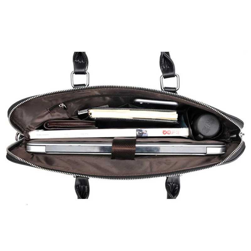 Mens Professional Leather Briefcase 14 Laptop Office Bag with Shoulder Strap Waterproof Business Messenger Bag W251022