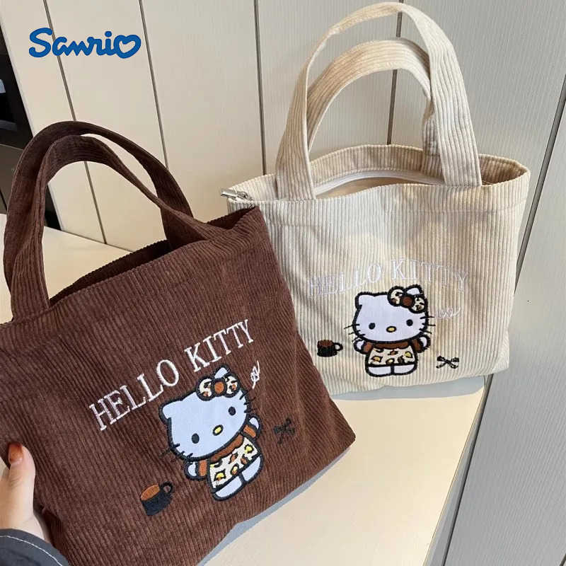 Sanrio Hello Kitty Embroidered Handbag Cute Large Capacity Corduroy Shoulder Bag Birthday Gift L251022