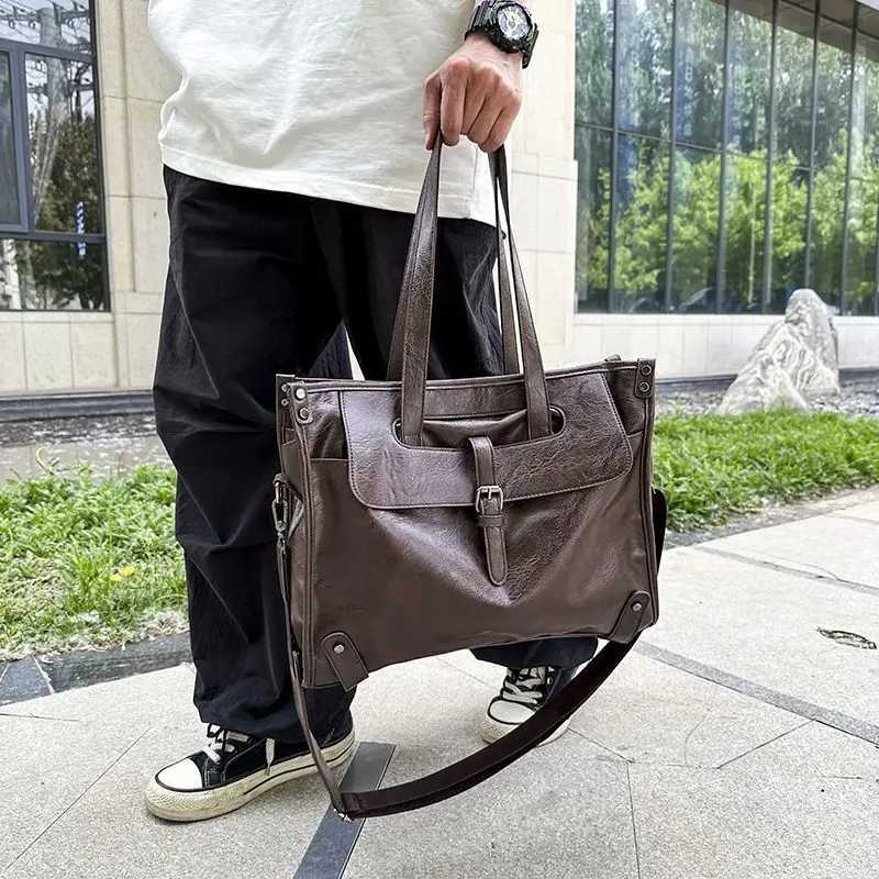 Light Business Mens Handbag Briefcase Trendy Leather Fashion Single Shoulder Casual Street Handbag Simple Personality Exquisite W251022