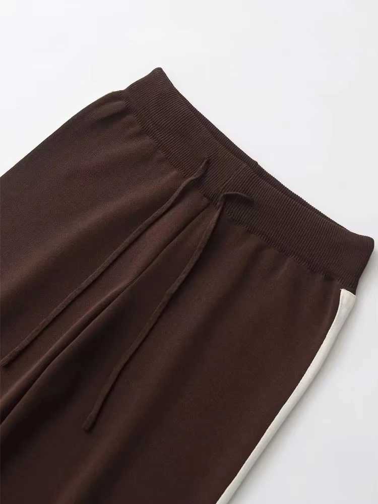 Womens Fashion TwoPiece Set with SideStripped Knit Sweater And HighElastic Waist Straight Pants Female Casual OutfitT251022