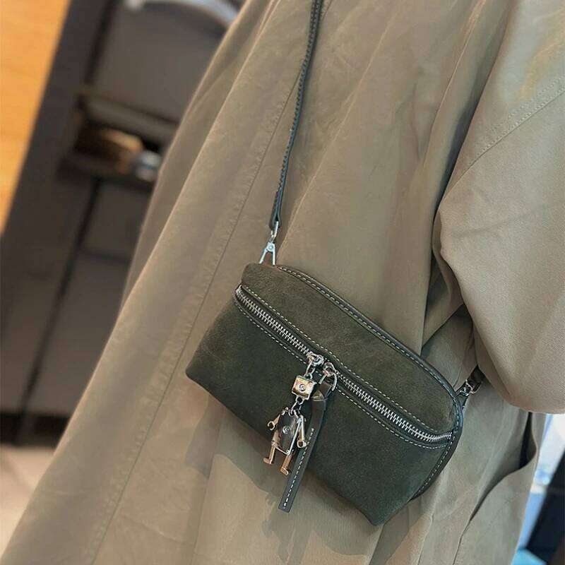 Women's Mini Suede Cowhide Leather Crossbody Handbag Designer Autumn Winter Lady Commuting Shoulder OL Phone Bag Suo251022