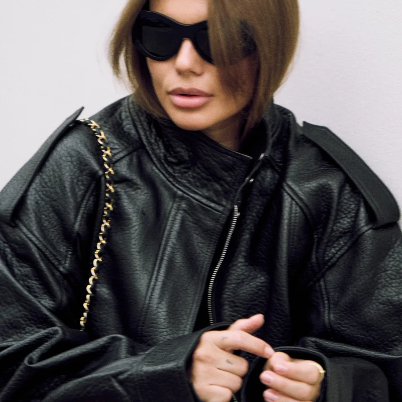 Autumn Winter Vintage Leather Jacket For Women Lapel Long Sleeve Casual Coat Zipper Y2k Short Streetwears Lady Outwears 251017