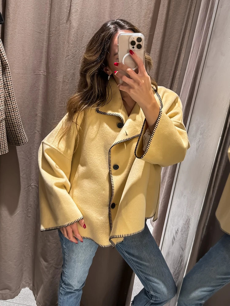 HH Woman Autumn Fashion Loose Coat Women Casual Long Sleeve Turtleneck SingleBreasted Decorate Solid Street Style Jackets 251021