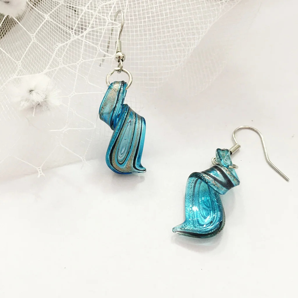 6 Pairs Bule Chinese Style Glass Murano Earrings Retro Handmade Personality Pendant Female Spiral Pattern Glass Jewelry 251018