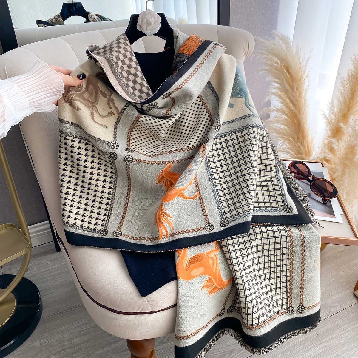 New Women Imitation Cashmere Two Sided Print Scarf Soft Warm Shawl Autumn Winter Coldproof Windproof BlanketJ2511291