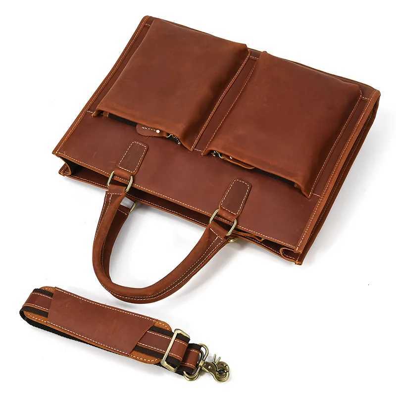 Mens Leather Handbag 156 Inch PC Notebook Laptop Briefcase Shoulder Bag 100 Cowhide Man Bag Male Business Bag W251022