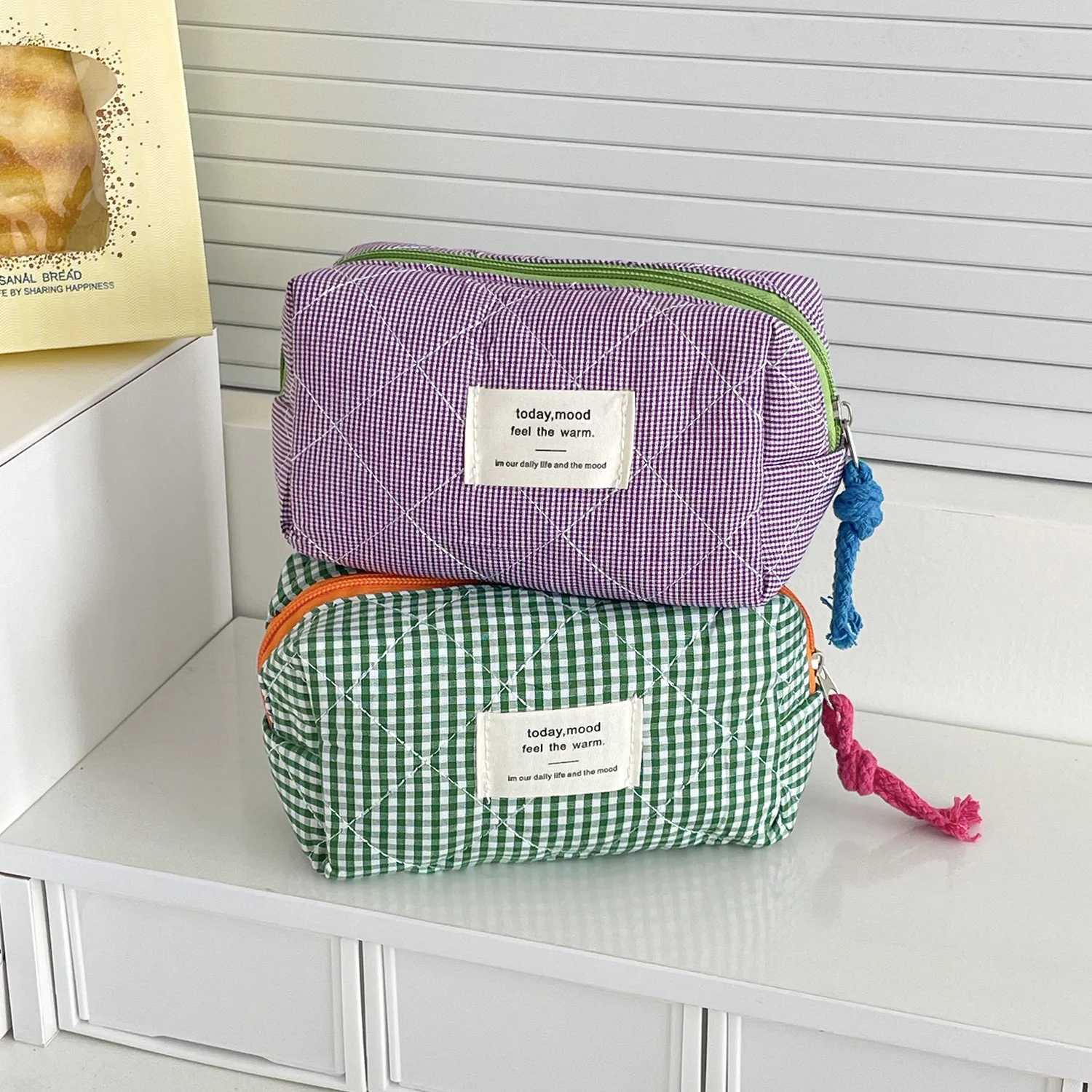 Contrast Color Pencil Case for Girls Quilting Plaid Women Cosmetic Bags Letter Prints Small Storage Bag Female Clutch Coin PurseW251021