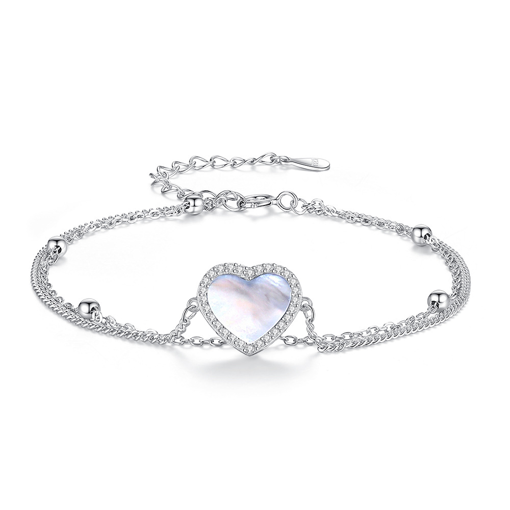 TaiYang New Mother-of Peal S925 Sterling Silver Heart Double-Layer Bracelet for Women Luxury High-End Minimalist Heart-Shaped Pearl Jewelry High quali