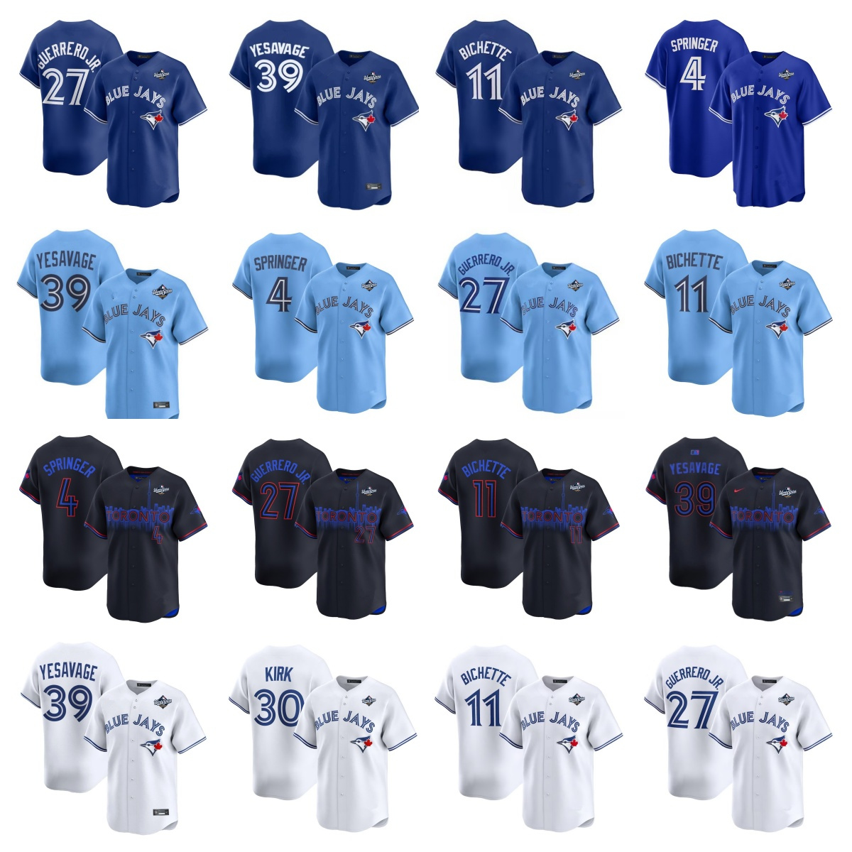 MLB Trnts 2025 Wrld Series Blue Jays Baseball Jersey Je Carter 27 Vladimir Guerrer Jr. 11 B Bichette 4 Gerge Springer 30 Kirk 39 Trey Yesavage Daultn