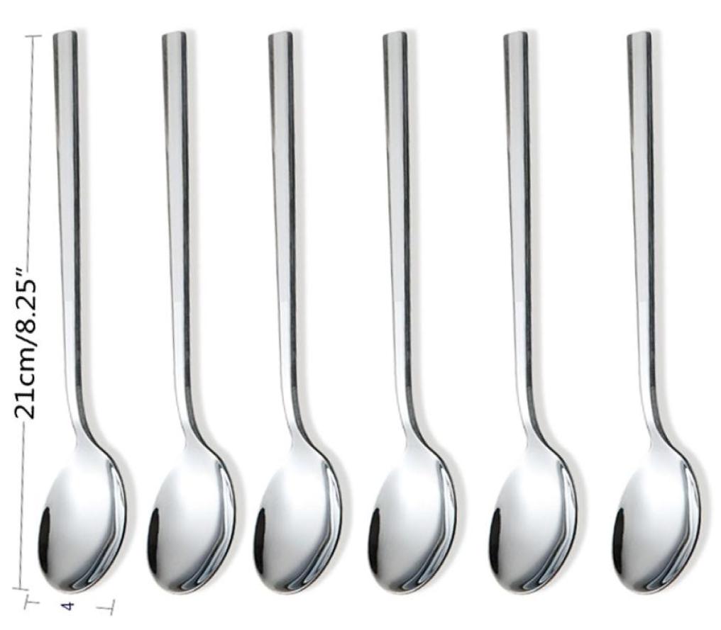 Eco-Friendly 6pcs Stainless Steel Dinner Spoons Long Handled spoon Coffee Milk Spoons Korean Round Soup Dessert Spoons6775882