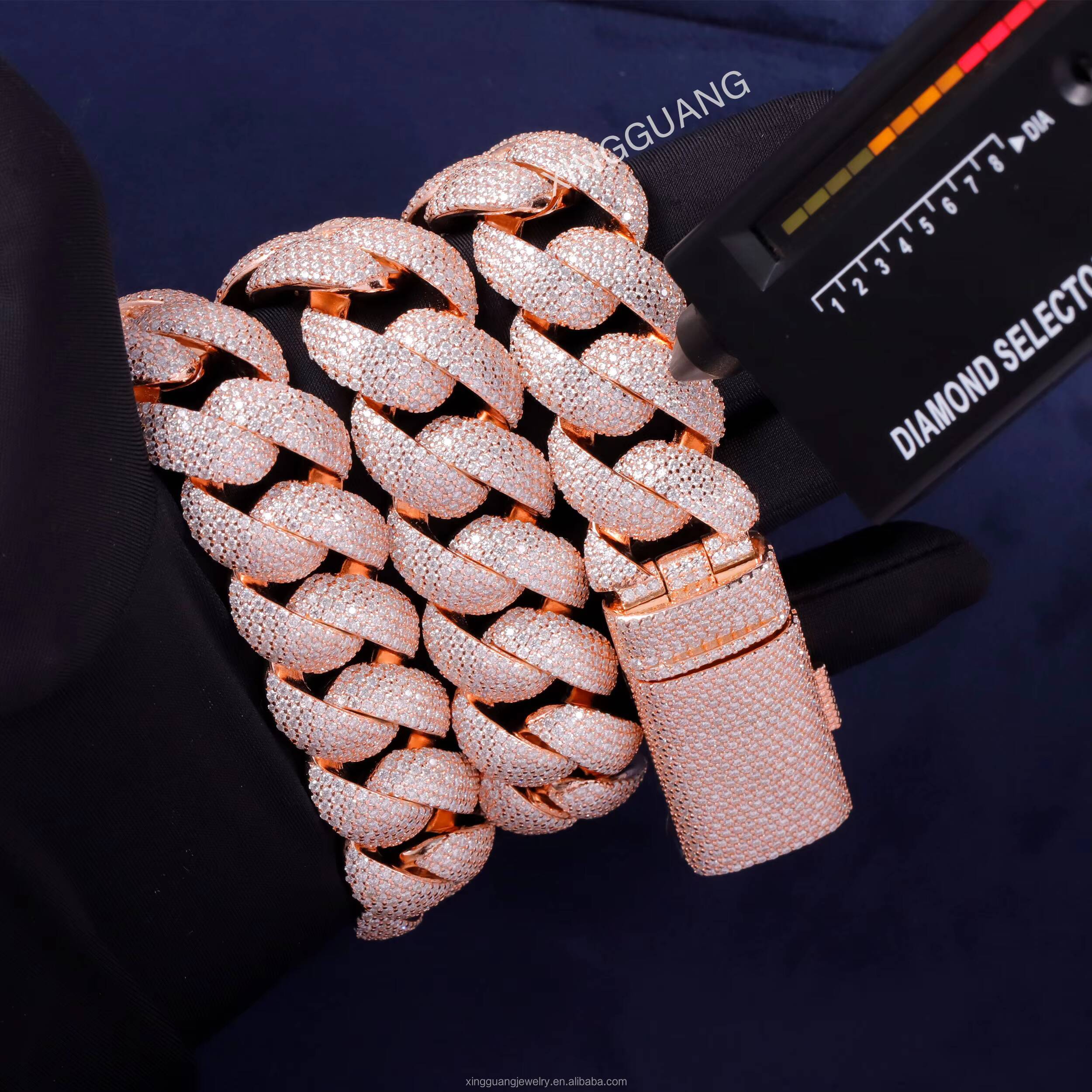 Heavy Fine Jewelry Mens Chain 22mm 5rows Cuban Lidynamic Bracelet Yellow Gold Plated Silver Full Iced Out Moissanite Chains Bracelet