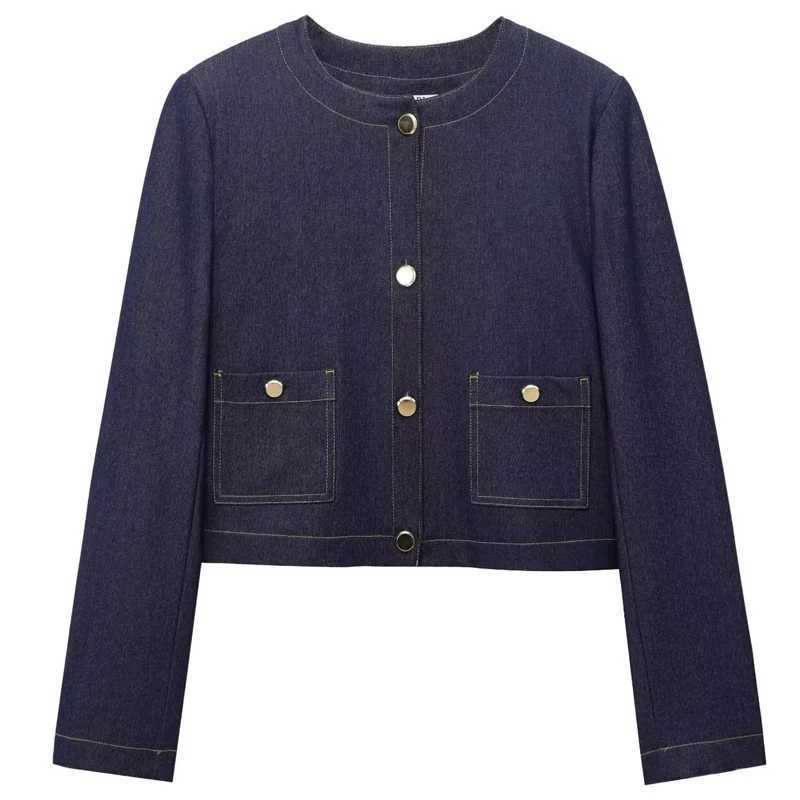 HXAO Woman 2025 Denim Pant Sets Womens Two Pieces Set Elegant Crop ONeck Coat Suit Set 2 Piece Woman High Waist Trousers SetsT251022