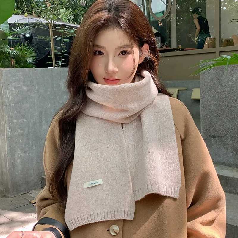 Christmas and New Year Gifts Winter Women Warm Scarf Solid Color Thicken Knitted Shawl Wraps Outdoor Coldproof Long Scarves J251022