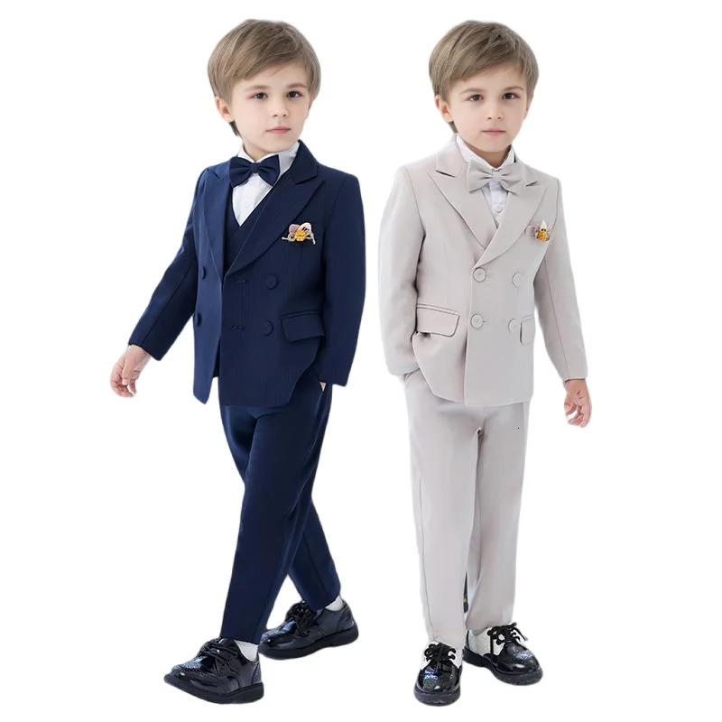 Boys Formal Striped Dress Suits Child Catwalk Host Performance Birthday Party Pography Costume Kid Blazer Pants Bowtie Outfit 251021