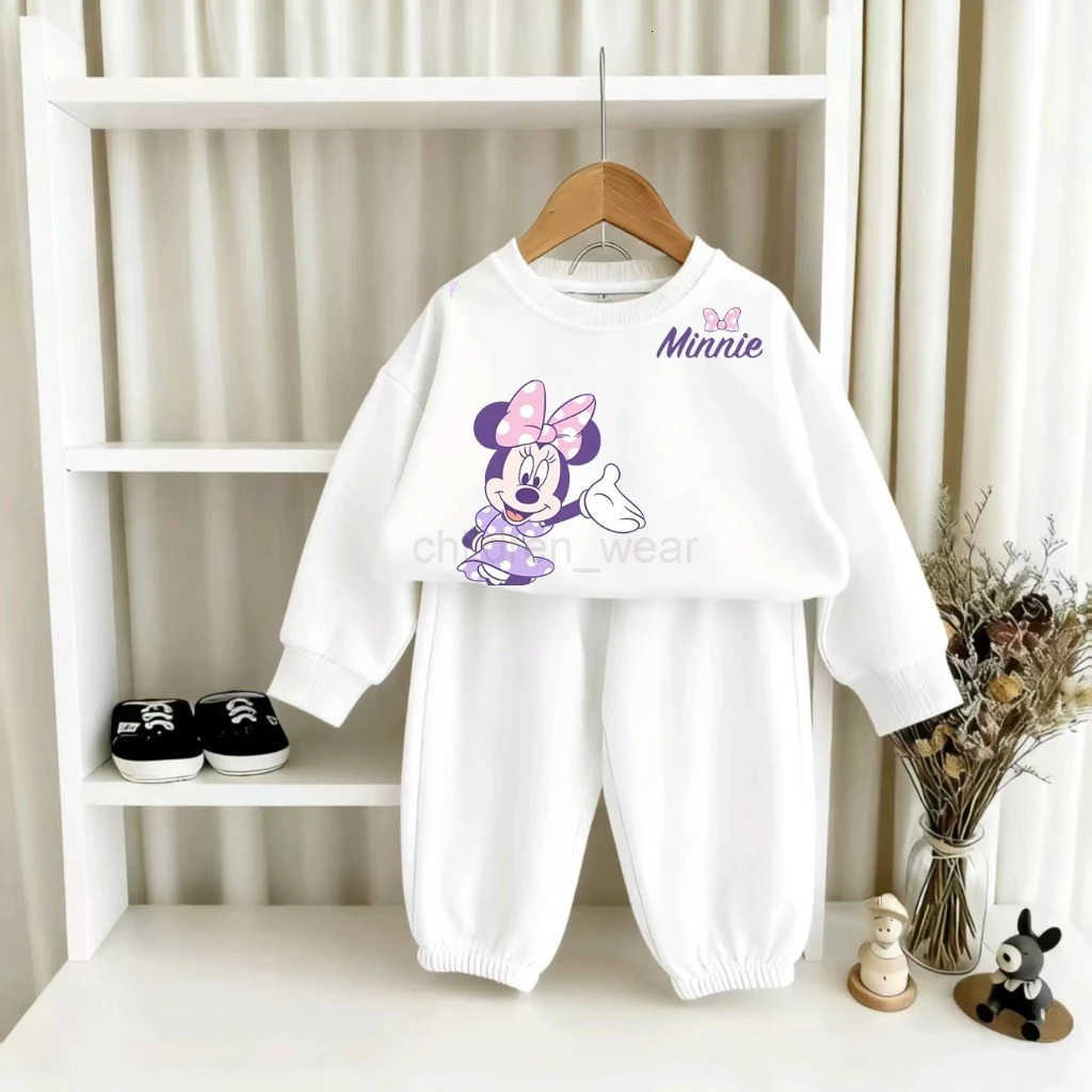 Disney White Cartoon Character Baby Toddler Sweatshirt Set Minnie Donald Duck Daisy Prints Long Sleeve Top Pants Fashion Wear H251022