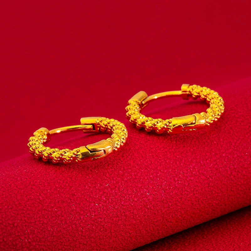 Dubai 24k Fried Dough Twist Earrings for Women Girlfriend Wedding Birthday Gift 999 Gold Earrings Fine Jewelry Gifts 251022