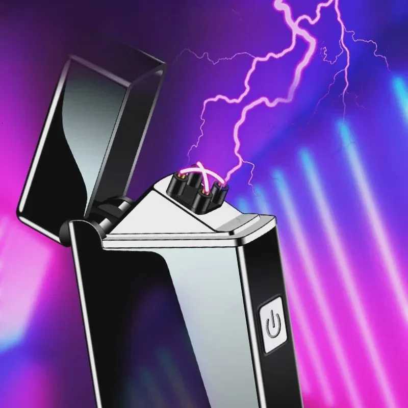 Electric Lighter Rechargeable Windproof Flameless Plasmas Torch USB Dual Arc Cigars Lighters for Dad Present C251022