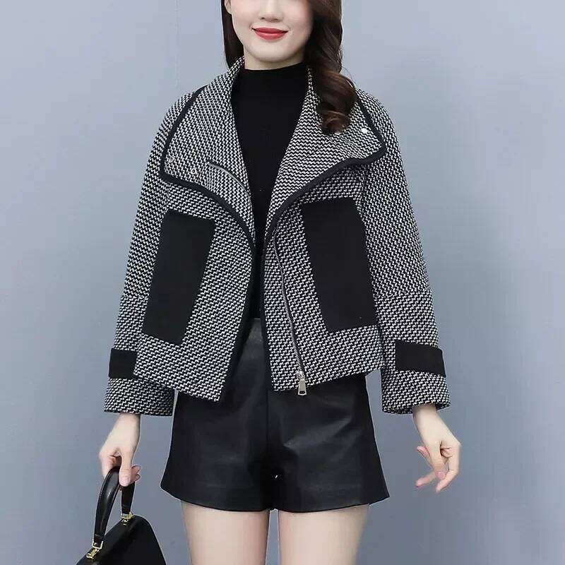 Women Short Jackets Spring Autumn Casual Outerwear Turn-down Collar Female Elegant Wool Coats Fashion Zipper Overcoat