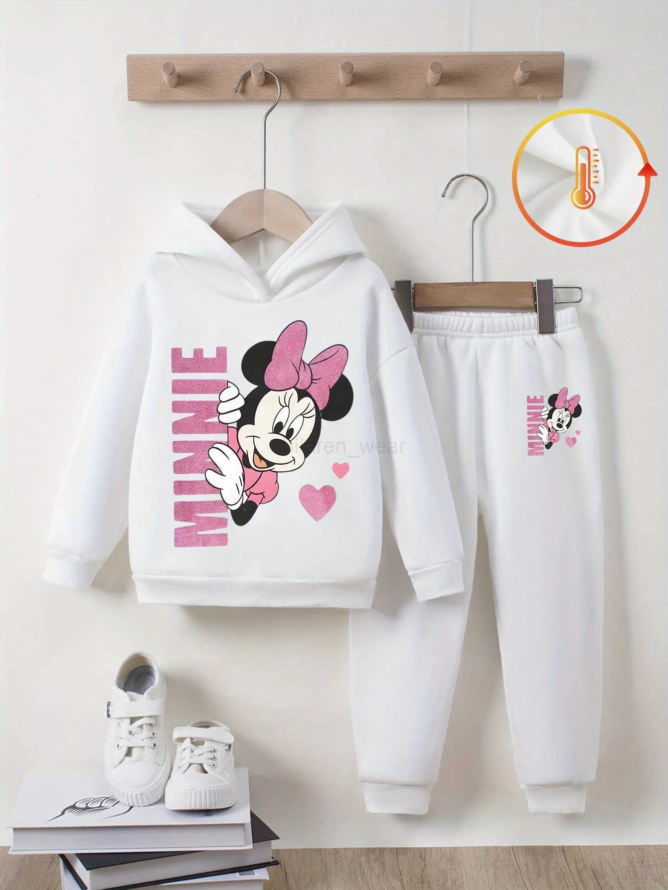 Disney girls twopiece longsleeved pants suit with cute Mickey and Minnie prints new autumn and winter hooded fleece sweatshi H251022