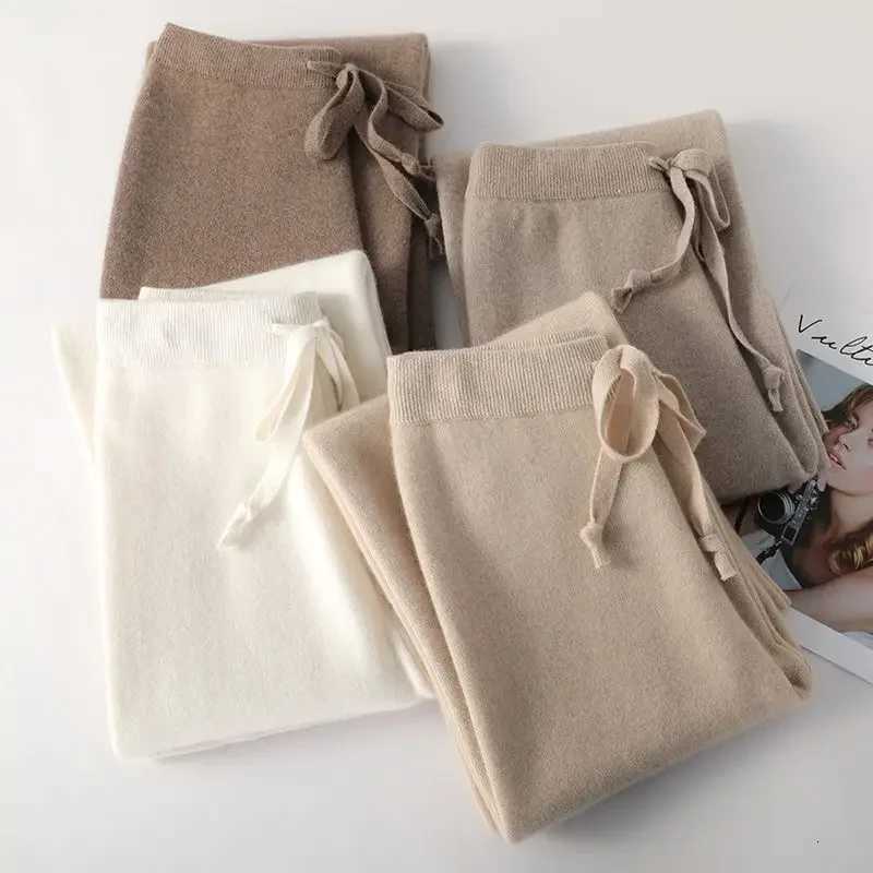 Soft Knitted Pants Womens AutumnWinter Outerwear Hanging Knitted Wide Leg Pant White Floor Pants Straight Leg PantsT251022