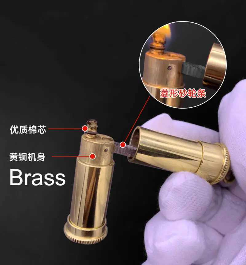 Vintage PullOut Brass Gasolin Lighter Retro Auto Ignition Nunchucks Handmade Antique Lighter C251022