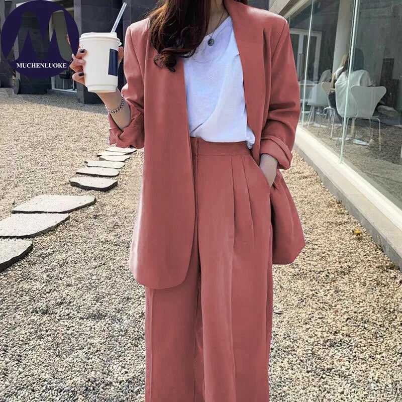 2 Pieces Set for Woman Spring Autumn Korean Fashion Versatile Office Blazer Suits Casual Loose High Waist Wideleg Pants SetsT251022