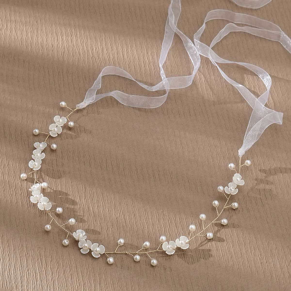 Gold Pearl Flower Hairband Fashion White Acrylic Handmade Beaded Headband Princess Prom Party headdress Costume Accessories V251022