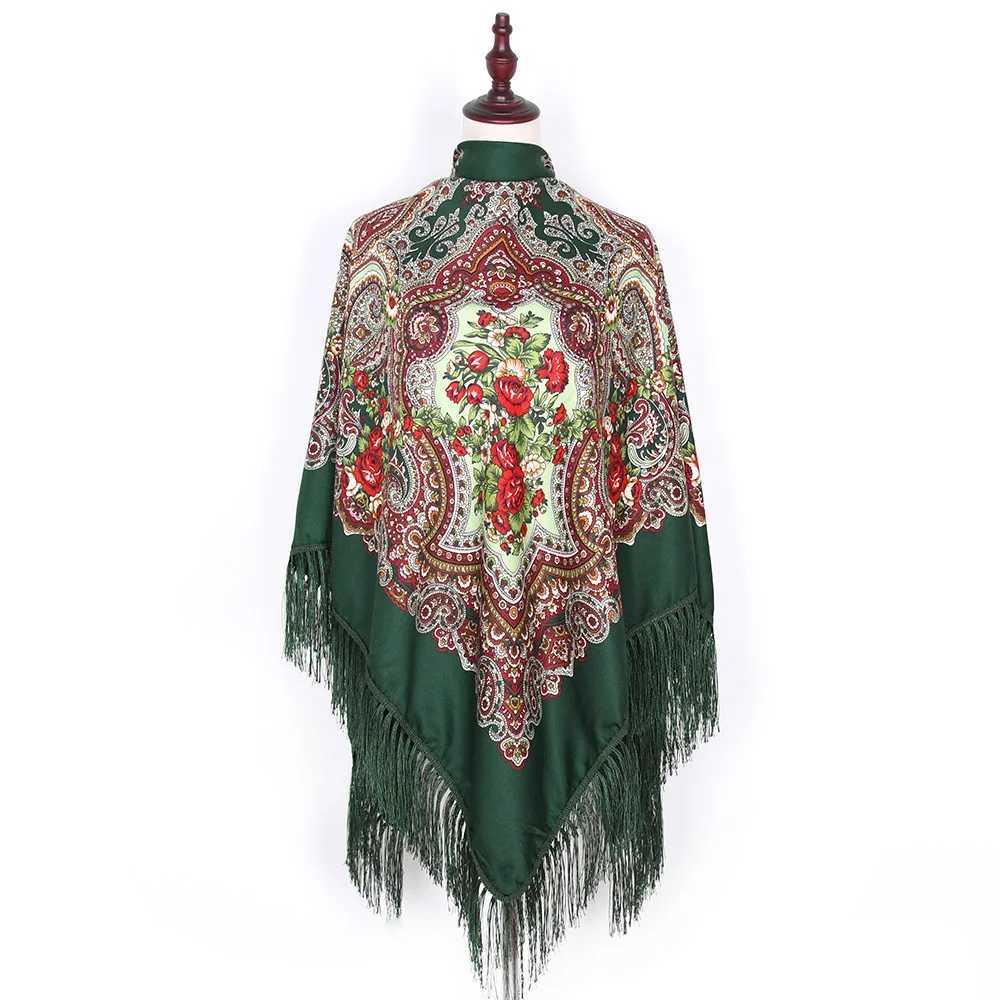 160160cm Russian Scarf Women Luxury Floral Print Square Bandana Shawl Ukrainian Fringed Shawls Babushka Handkerchief Head Wraps J251118