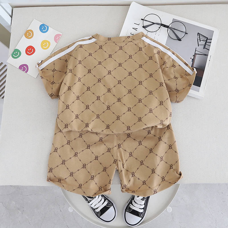 Free Shipping luxury kids clothing 2024 Kids Summer Set - 2-Piece Color Block T-Shirt Outfit, Letter Print Playwear for Boys & Girls