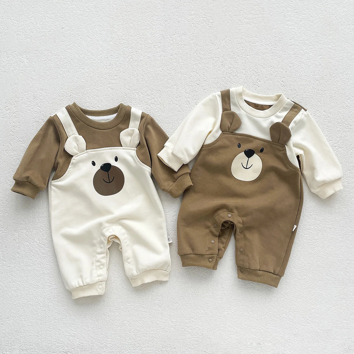 Autumn Baby Bodysuit Little Bear Pattern Dual Color Long Sleeve Warm Jumpsuit Clothes Boys Girls Romper 02 Years Old 251022