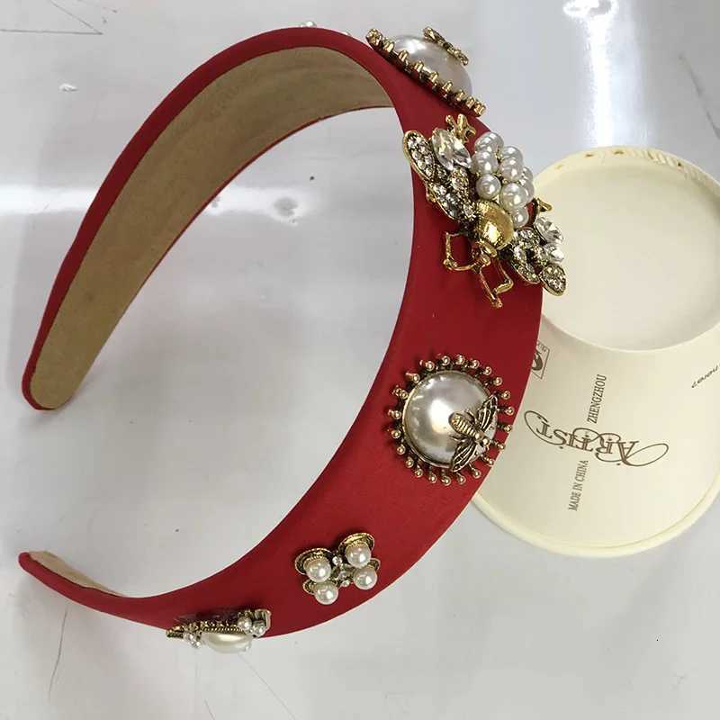 Baroque Rhinestone Headband Hairband for Women Girls Metal Bee Beads Flower Head Hair Accessories V251022