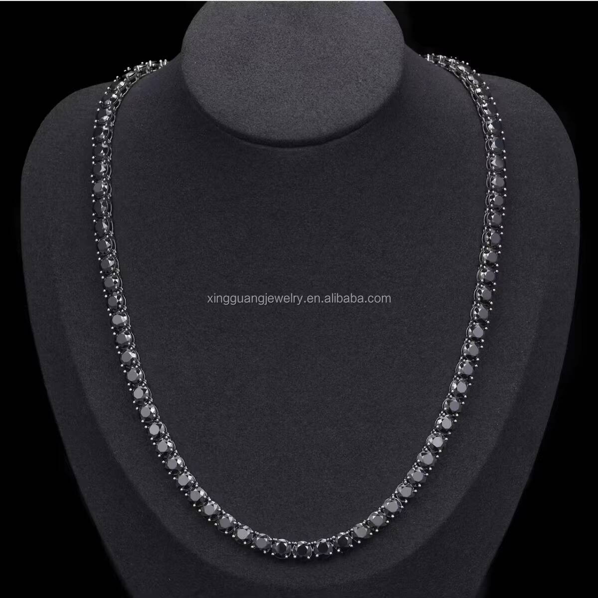 Hot Sale Black Diamond 3mm5mm Moissanite 925 Sterling Silver Black Gold Plated Tennis Bracelet Necklace Tennis Chain Jewelry