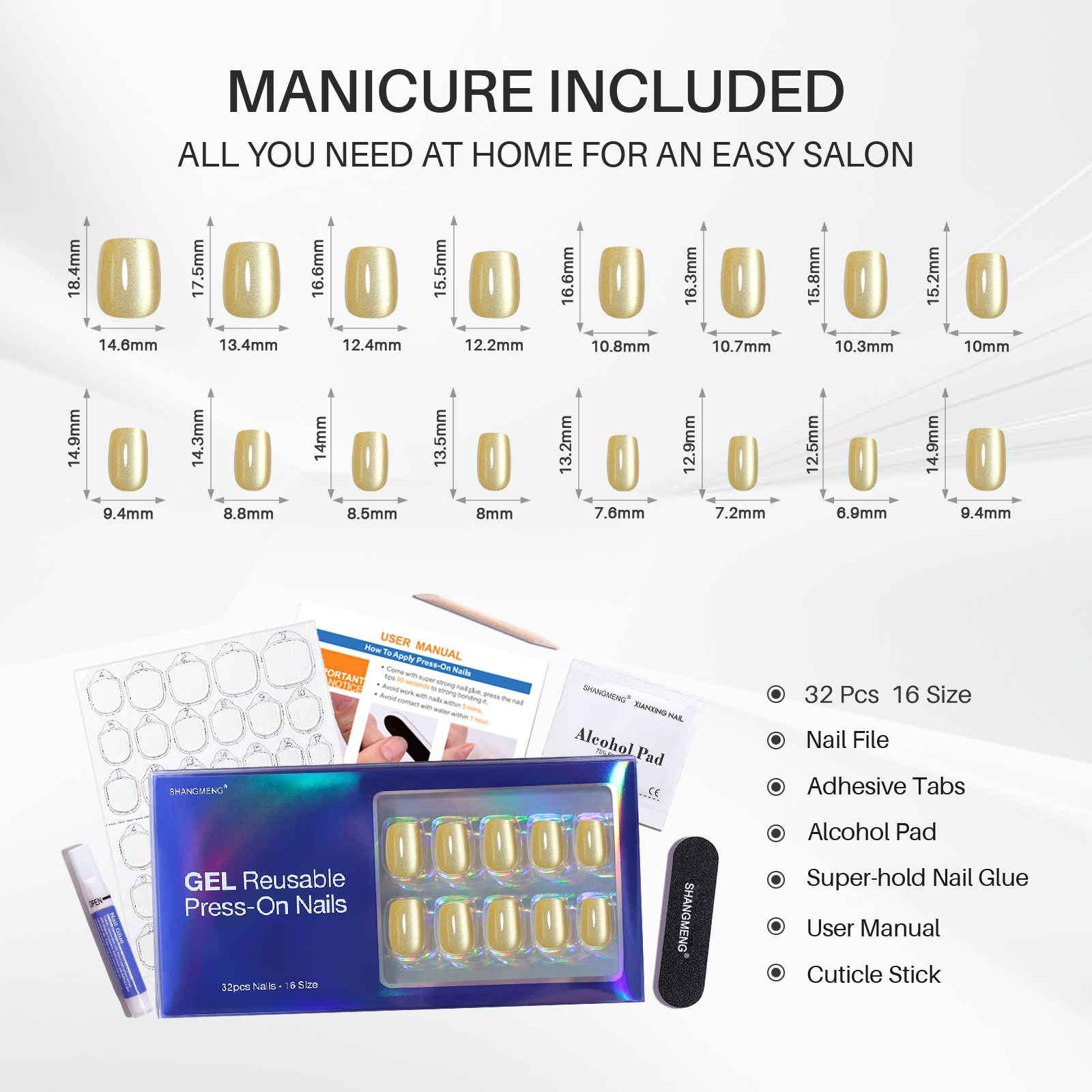 light yellow cats eye press nail short style soft gel square suitable for womens gifts shiny nail glue available in 16 sizes 32 reusable fake nail set