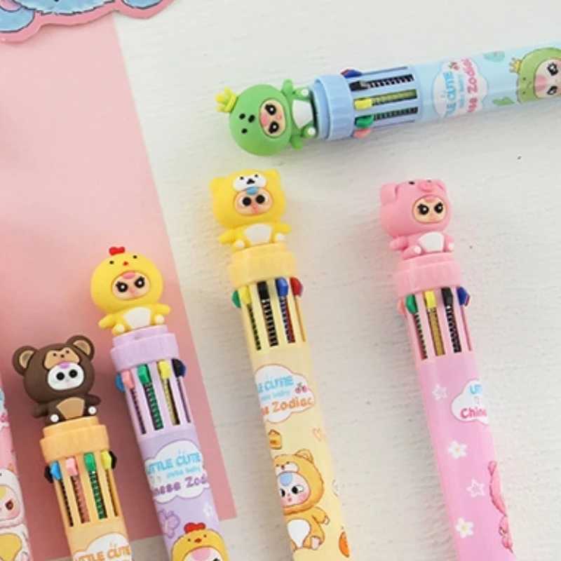 Baby Three 36pcs Ballpoint Pen Ten 10colorcartoon Set Creative Soft Rubber Shape 07mm Multicolor Pen Students Learn Stationery J251022