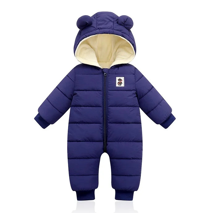Baby jumpsuit winter plush and thick hooded down climbing suit for babies to go out hug clothes born cotton jacket 251022