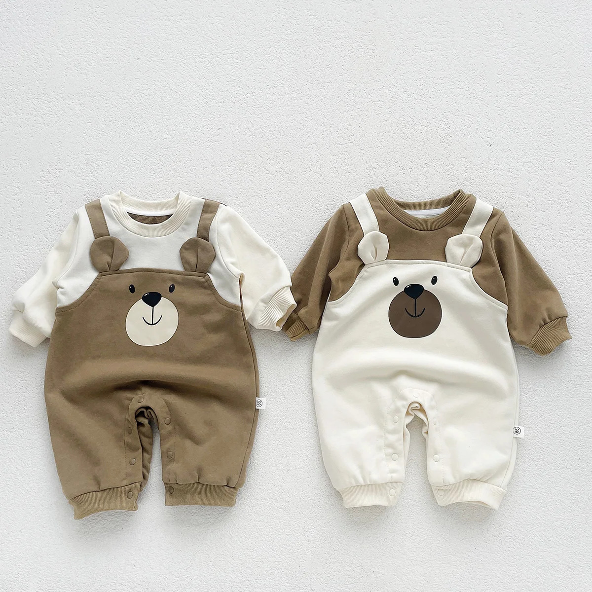 Autumn Baby Bodysuit Little Bear Pattern Dual Color Long Sleeve Warm Jumpsuit Clothes Boys Girls Romper 02 Years Old 251022