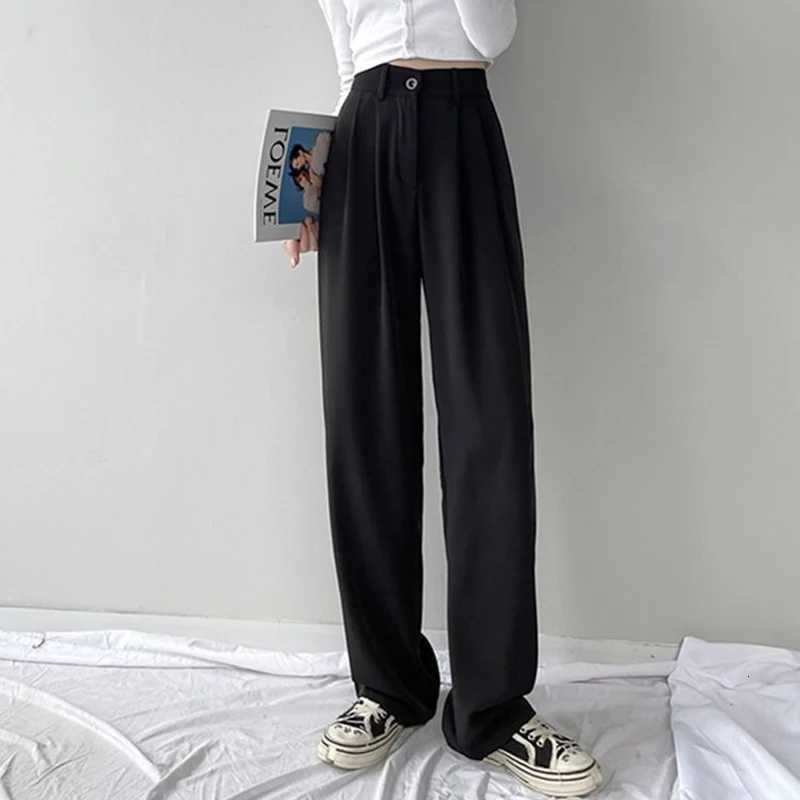 Spring Lady Fashion Concise Baggy Wide Leg Pants Women Straight Leg Casual Suit Trousers Girls Classic Basic Solid Daily SlacksT251022
