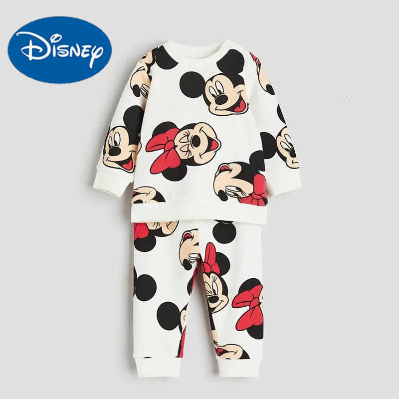 Disney Fullprint Minnie Mouse Baby Girls Sweatshirt Set Spring Autumn Clothing Children Tops Pants Outfits Kids Long Sleeved Suit H251022