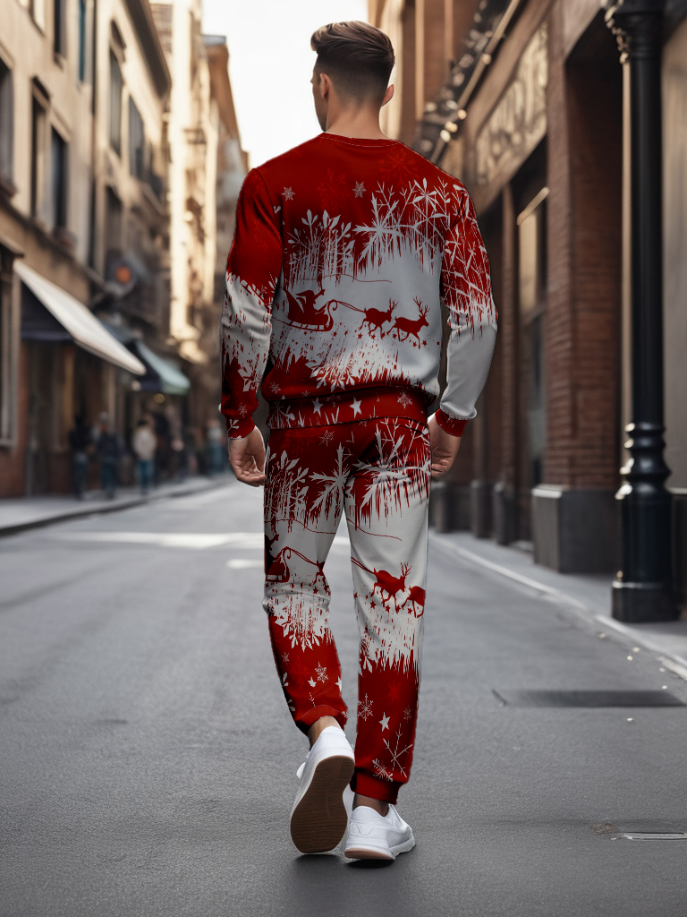 Men's Brown Knitted Cotton Blend Long Sleeve Round Neck Sweatshirt Ankle-Length Casual Comfortable Outdoor Wear T-Shirt - YLWY00173