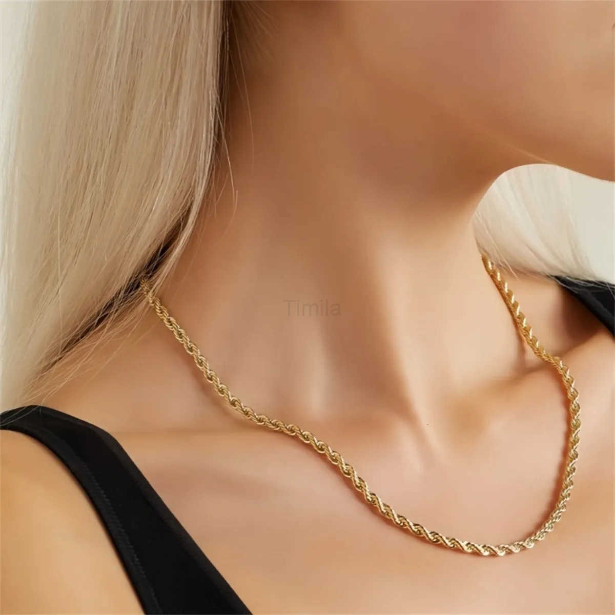 Twist Chain Necklace Twist Shape Stainless Steel Golden and Silvery Hip Hop Style Rope Chain Womens Fashion Simple New Jewelry U251022