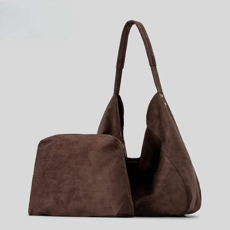 Retro Soft Suede Bucket Women's Large Capacity Shoulder Fashionable Winter New Style Polyester Lining Versatile Tote Bag Suotong1022