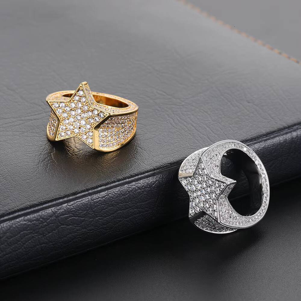Hip Hop Jewelry Diamond Rings Full Pave 3A CZ Stone Five Pointed Star Iced Out Rings for Men