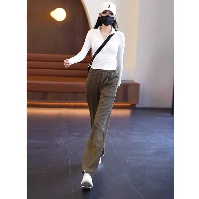 Women Casual Wide Leg Banana Pants Loose Straight Trousers Slim Fit High Elastic Soft JoggersT251022