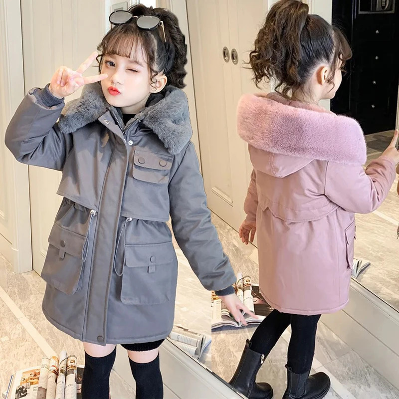 514 Years Winter Girls Coat Plus Velvet Keep Warm Jacket For Girls Parka Snowsuit Fashion Hooded Teenagers Children Outerwear 251021